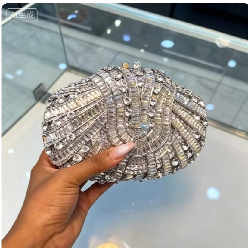 Leatherwork Wallet - Stone clutch purse crystal diamond evening