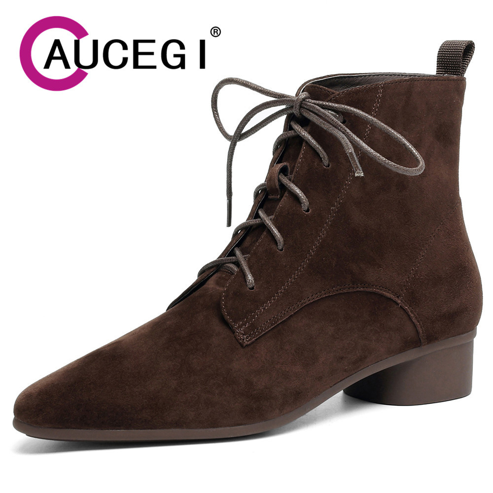 Leather Work For Kids - Aucegi Women Kid Suede Simple Ankle