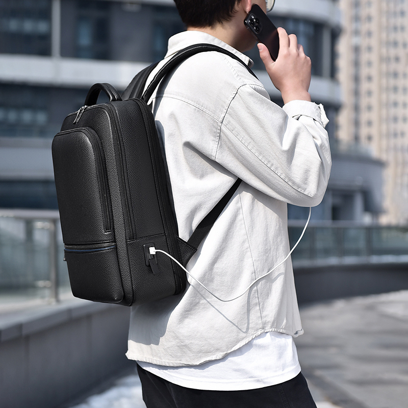 PU Leather Men's Backpack USB  - огляд і ціна Leather Work Bag Men